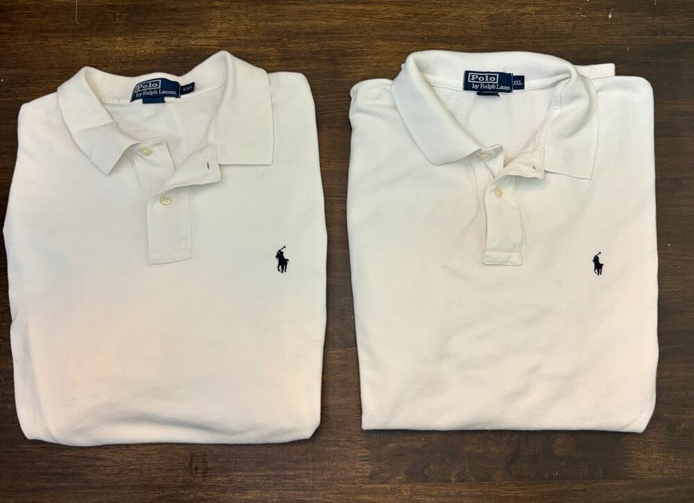 Lot of 2 Polo Ralph Lauren Mens XXL White Cotton Pique Polo Shirt Navy Pony